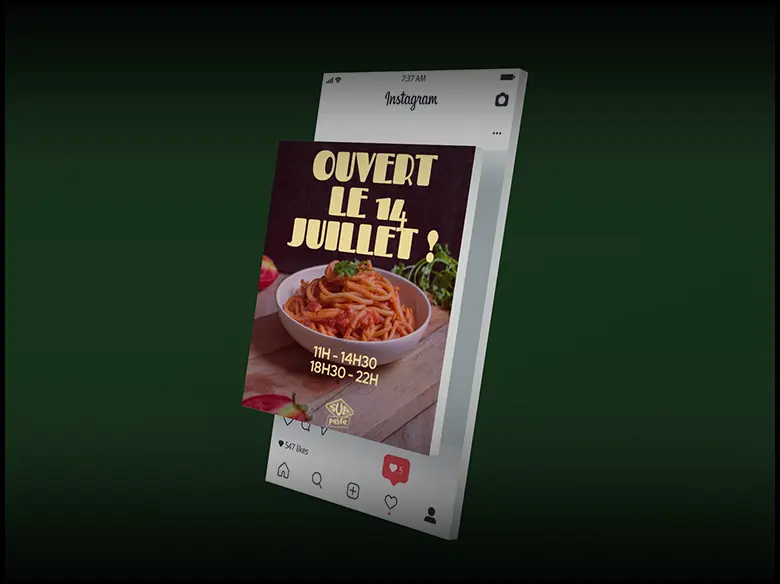 un telephone avec un post instagram